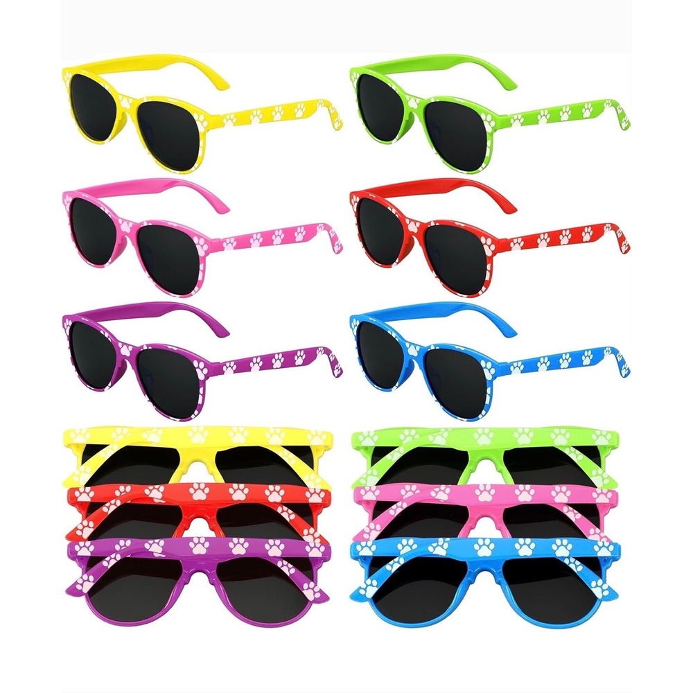12 Pack Paw Print Sunglasses Multi Color Party Favors Puppy Dog Pet Theme
